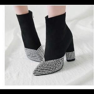 Brand new in box Black suede chunky heel boots